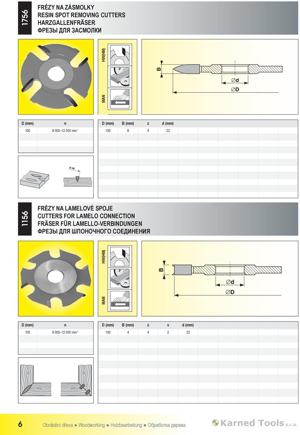 CONNECTION FRÄSER FÜR LAMELLO-VERBINDUNGEN ФРЕЗЫ ДЛЯ ШПОНОЧНОГО СОЕДИНЕНИЯ B MAN d D D (mm) n D (mm) B (mm)