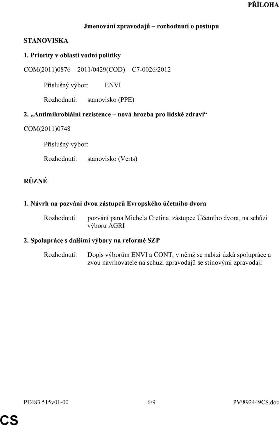 Antimikrobiální rezistence nová hrozba pro lidské zdraví COM(2011)0748 Příslušný výbor: stanovisko (Verts) RŮZNÉ 1.