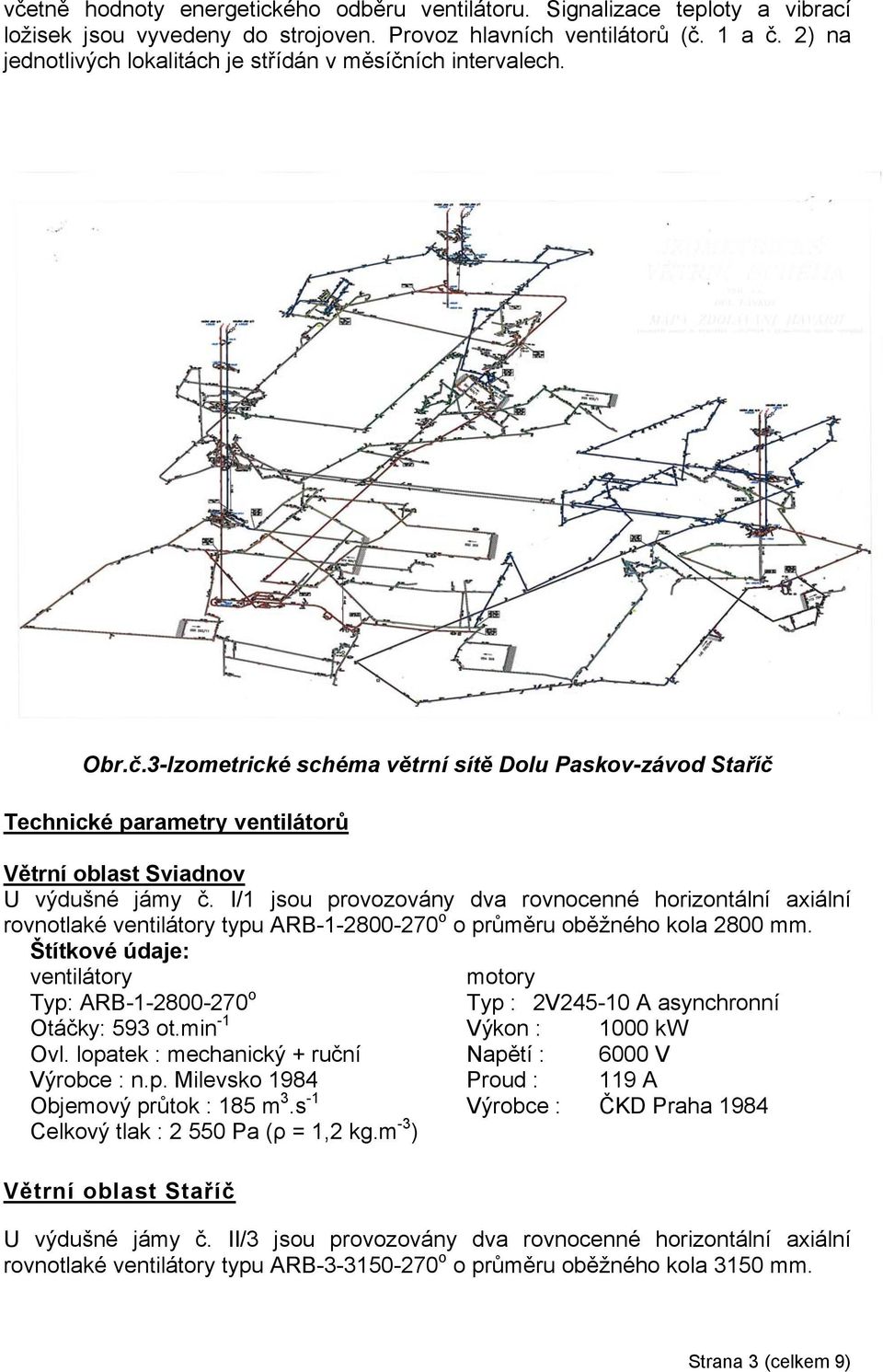 I/1 jsou provozovány dva rovnocenné horizontální axiální rovnotlaké ventilátory typu ARB-1-2800-270 o o průměru oběžného kola 2800 mm.