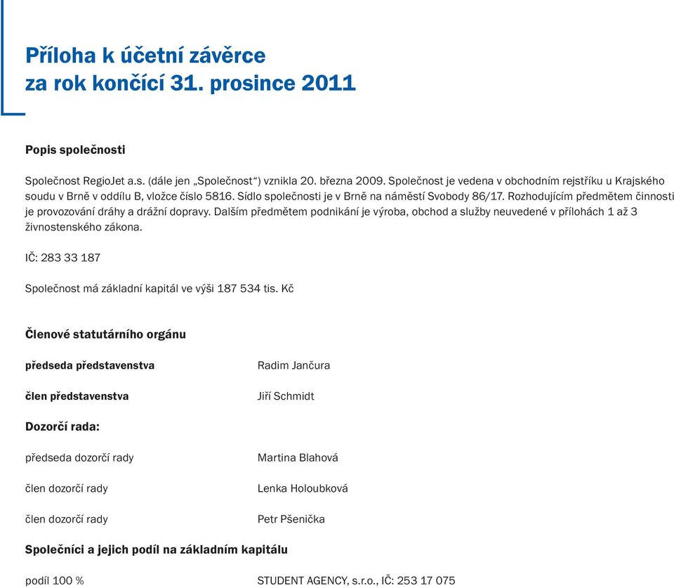 Rozhodujícím předmětem činnosti je provozování dráhy a drážní dopravy. Dalším předmětem podnikání je výroba, obchod a služby neuvedené v přílohách 1 až 3 živnostenského zákona.