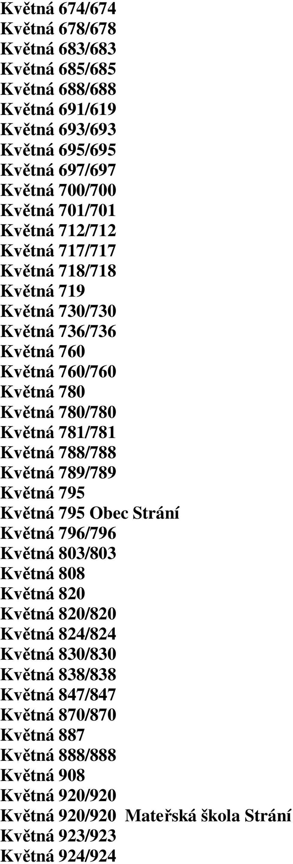 Květná 788/788 Květná 789/789 Květná 795 Květná 795 Obec Strání Květná 796/796 Květná 803/803 Květná 808 Květná 820 Květná 820/820 Květná 824/824 Květná 830/830