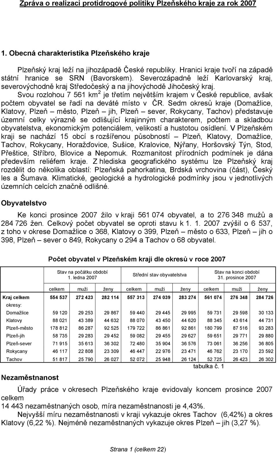 Svou rozlohou 7 561 km 2 je třetím největším krajem v České republice, avšak počtem obyvatel se řadí na deváté místo v ČR.