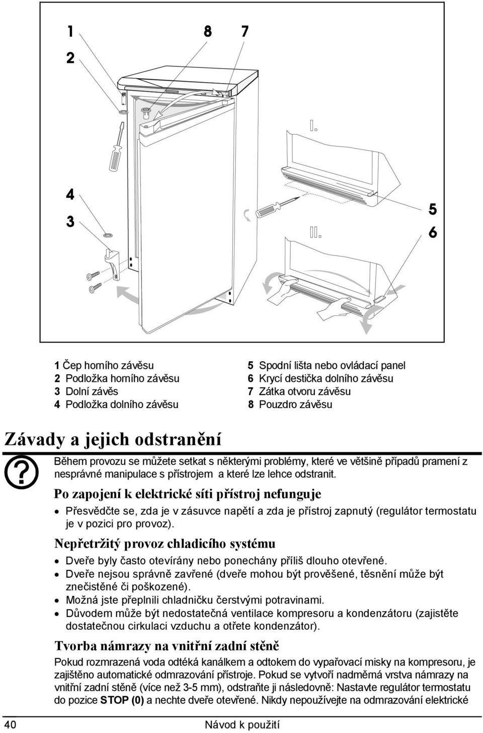 Po zapojení k elektrické síti přístroj nefunguje Přesvědčte se, zda je v zásuvce napětí a zda je přístroj zapnutý (regulátor termostatu je v pozici pro provoz).