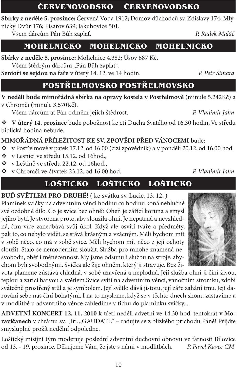 242Kč) a v Chromči (minule 3.570Kč). Všem dárcům ať Pán odmění jejich štědrost. P. Vladimír Jahn V úterý 14. prosince bude pobožnost ke cti Ducha Svatého od 16.30 hodin.