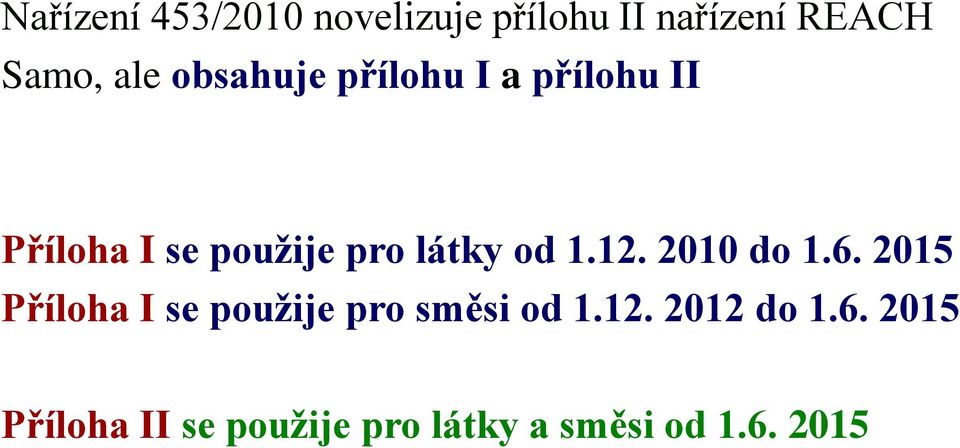 1.12. 2010 do 1.6. 2015 Příloha I se použije pro směsi od 1.12. 2012 do 1.