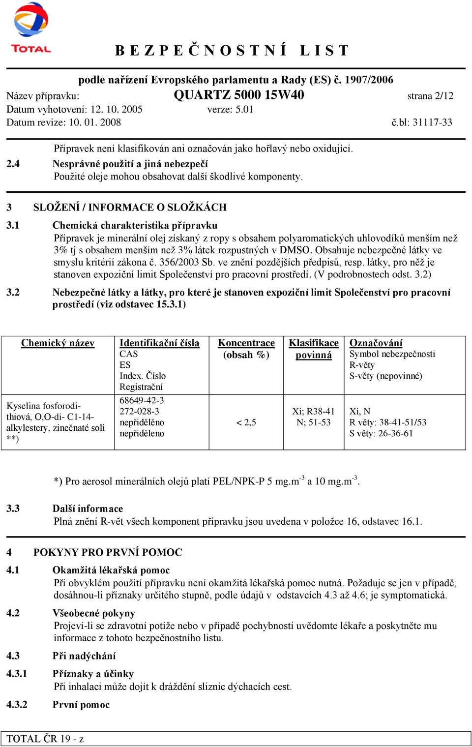 1 Chemická charakteristika přípravku Přípravek je minerální olej získaný z ropy s obsahem polyaromatických uhlovodíků menším než 3% tj s obsahem menším než 3% látek rozpustných v DMSO.