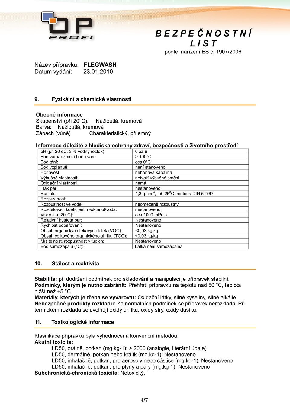 Výbušné vlastnosti: netvoří výbušné směsi Oxidační vlastnosti. nemá Tlak par: nestanoveno Hustota: 1,3 g.