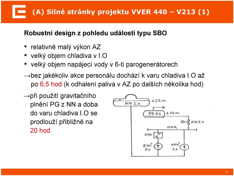 O velký objem napájecí vody v 6-ti parogenerátorech bez jakékoliv akce personálu dochází k varu