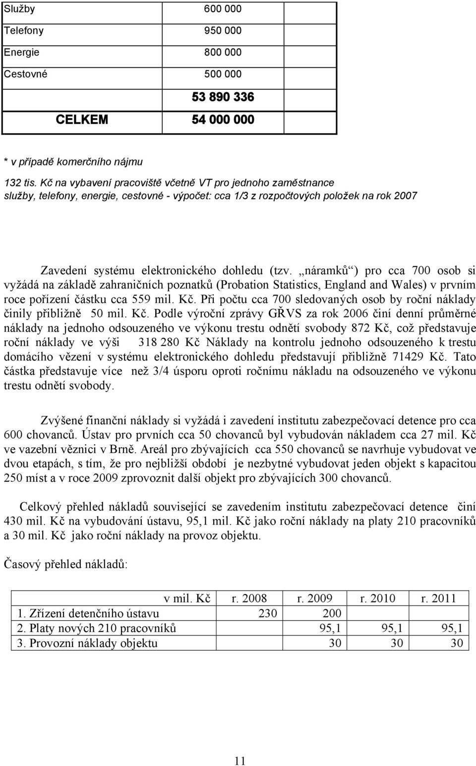 náramků ) pro cca 700 osob si vyžádá na základě zahraničních poznatků (Probation Statistics, England and Wales) v prvním roce pořízení částku cca 559 mil. Kč.