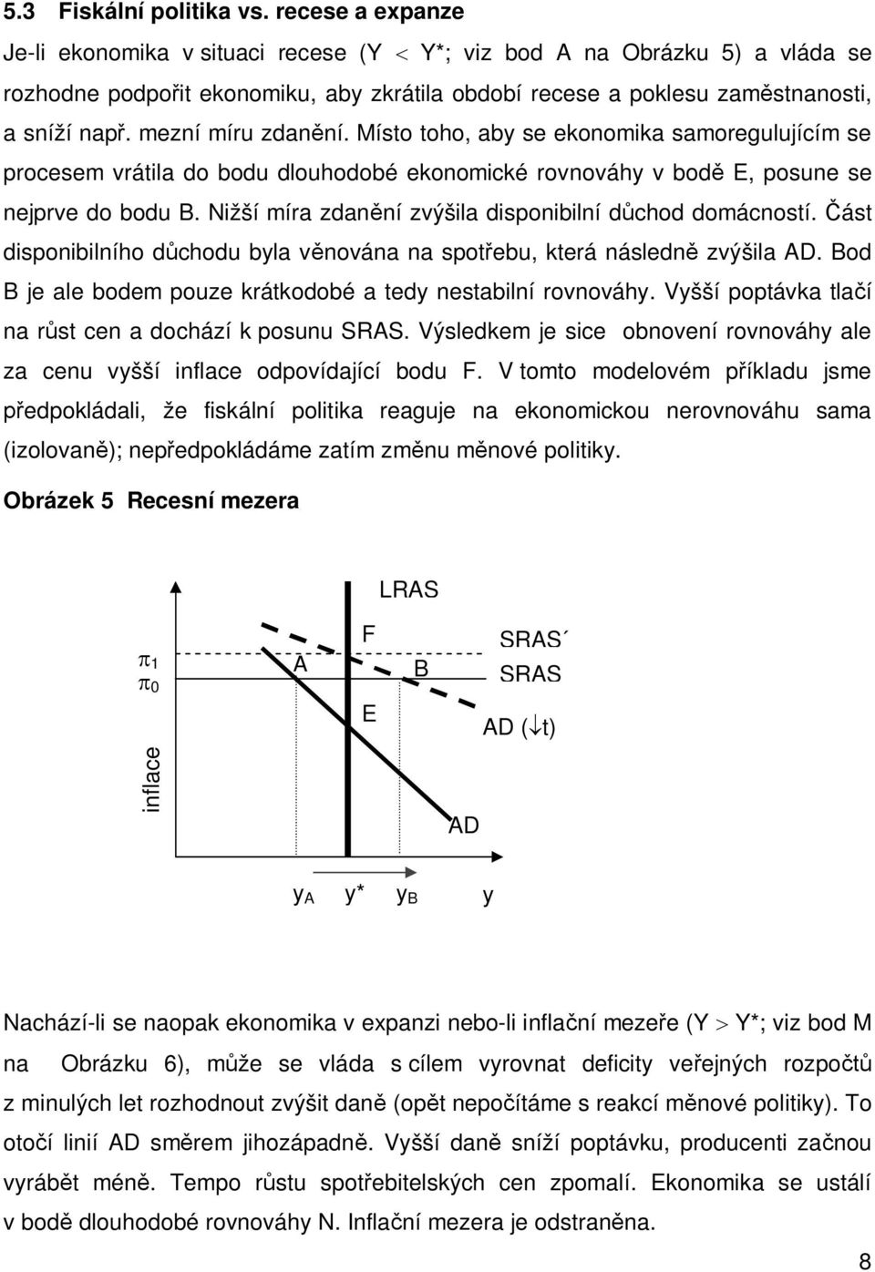 mezní míru zdanění. Míso oho, aby se ekonomika samoregulujícím se procesem vráila do bodu dlouhodobé ekonomické rovnováhy v bodě E, posune se nejprve do bodu B.