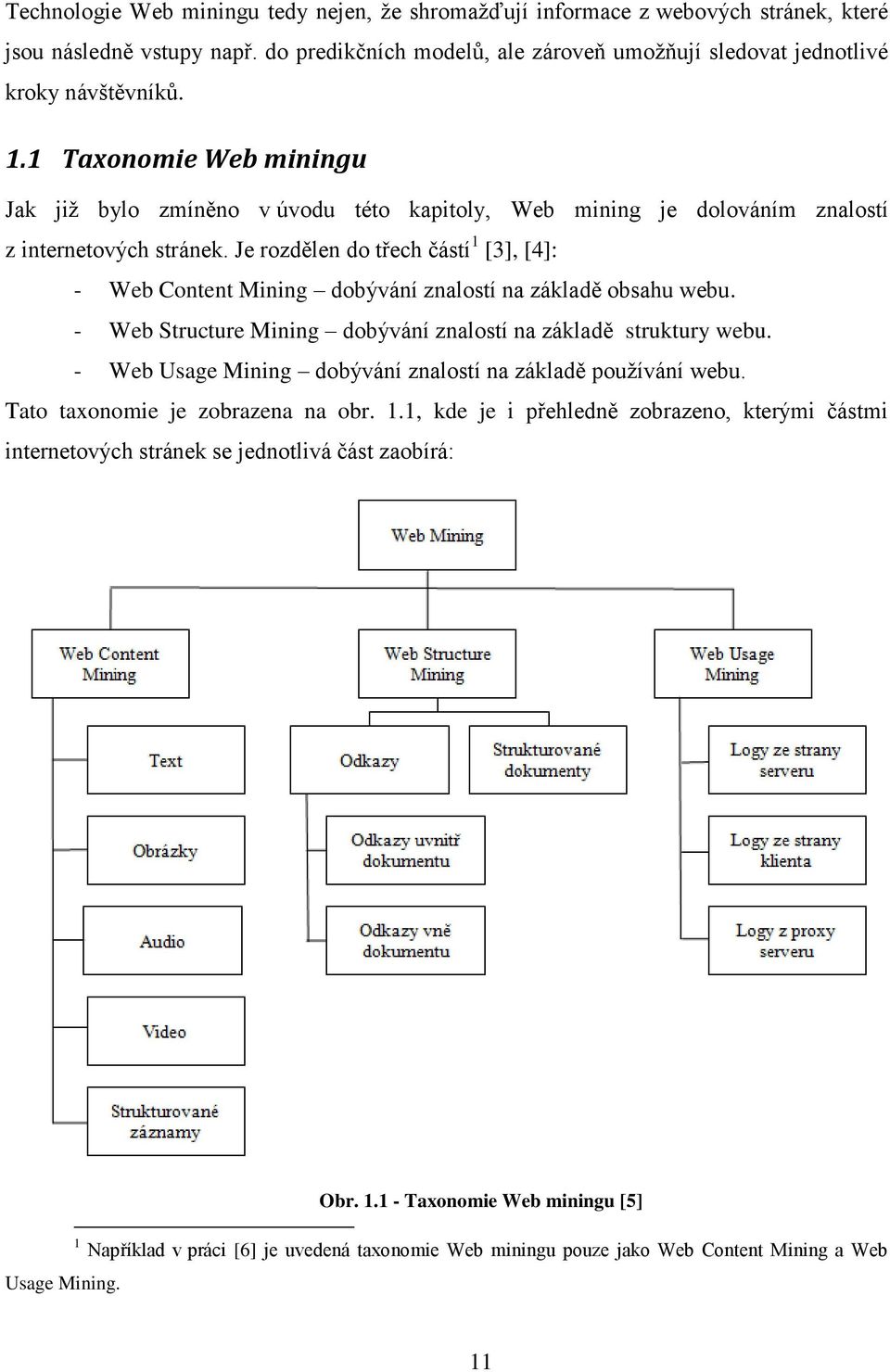 Je rozdělen do třech částí 1 [3], [4]: - Web Content Mining dobývání znalostí na základě obsahu webu. - Web Structure Mining dobývání znalostí na základě struktury webu.