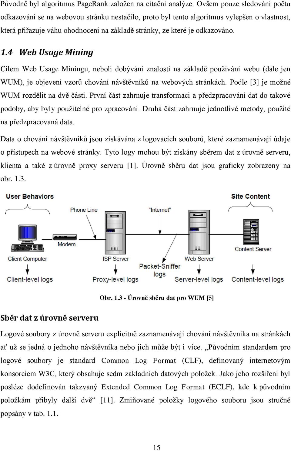 4 Web Usage Mining Cílem Web Usage Miningu, neboli dobývání znalostí na základě používání webu (dále jen WUM), je objevení vzorů chování návštěvníků na webových stránkách.