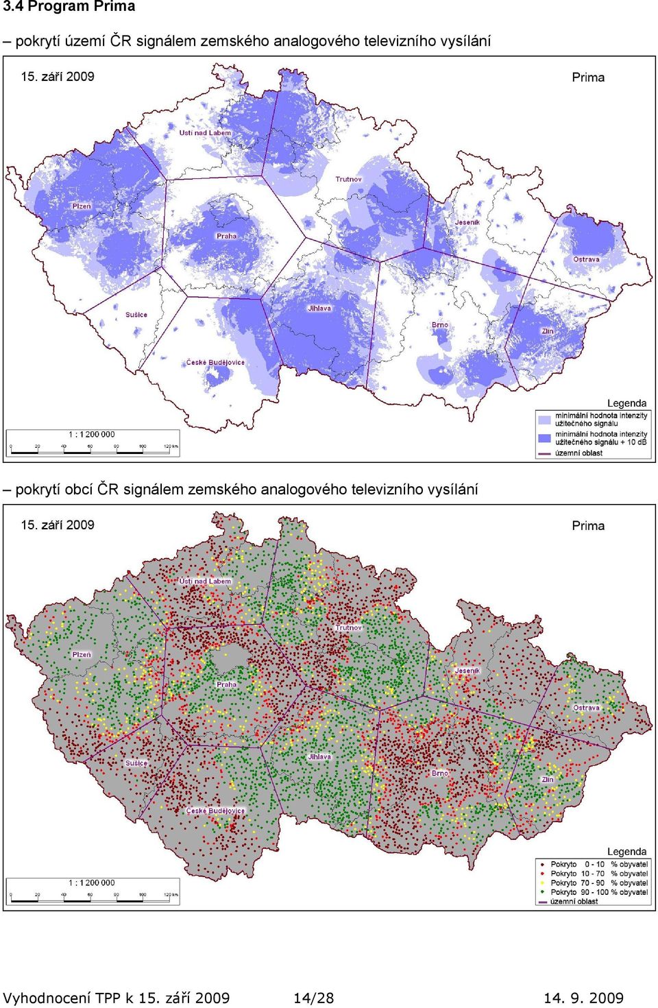 televizního vysílání pokrytí obcí ČR 