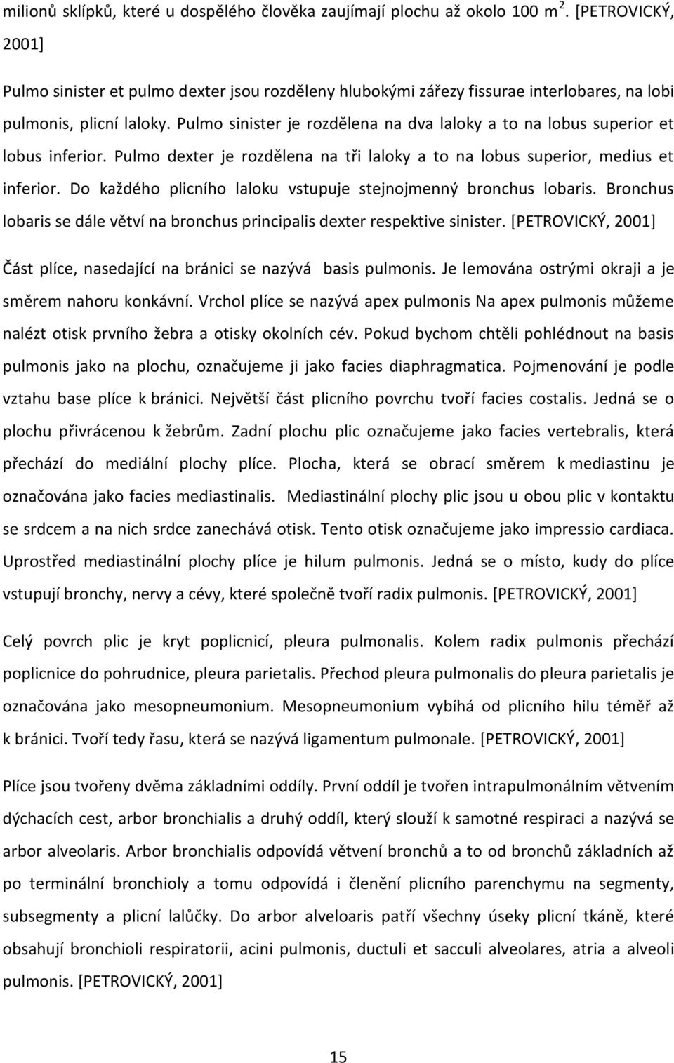 Pulmo sinister je rozdělena na dva laloky a to na lobus superior et lobus inferior. Pulmo dexter je rozdělena na tři laloky a to na lobus superior, medius et inferior.