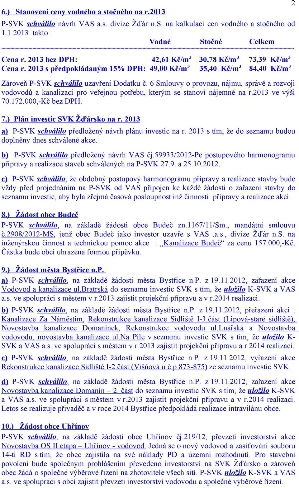 1.2013 takto : Vodné Stočné Celkem