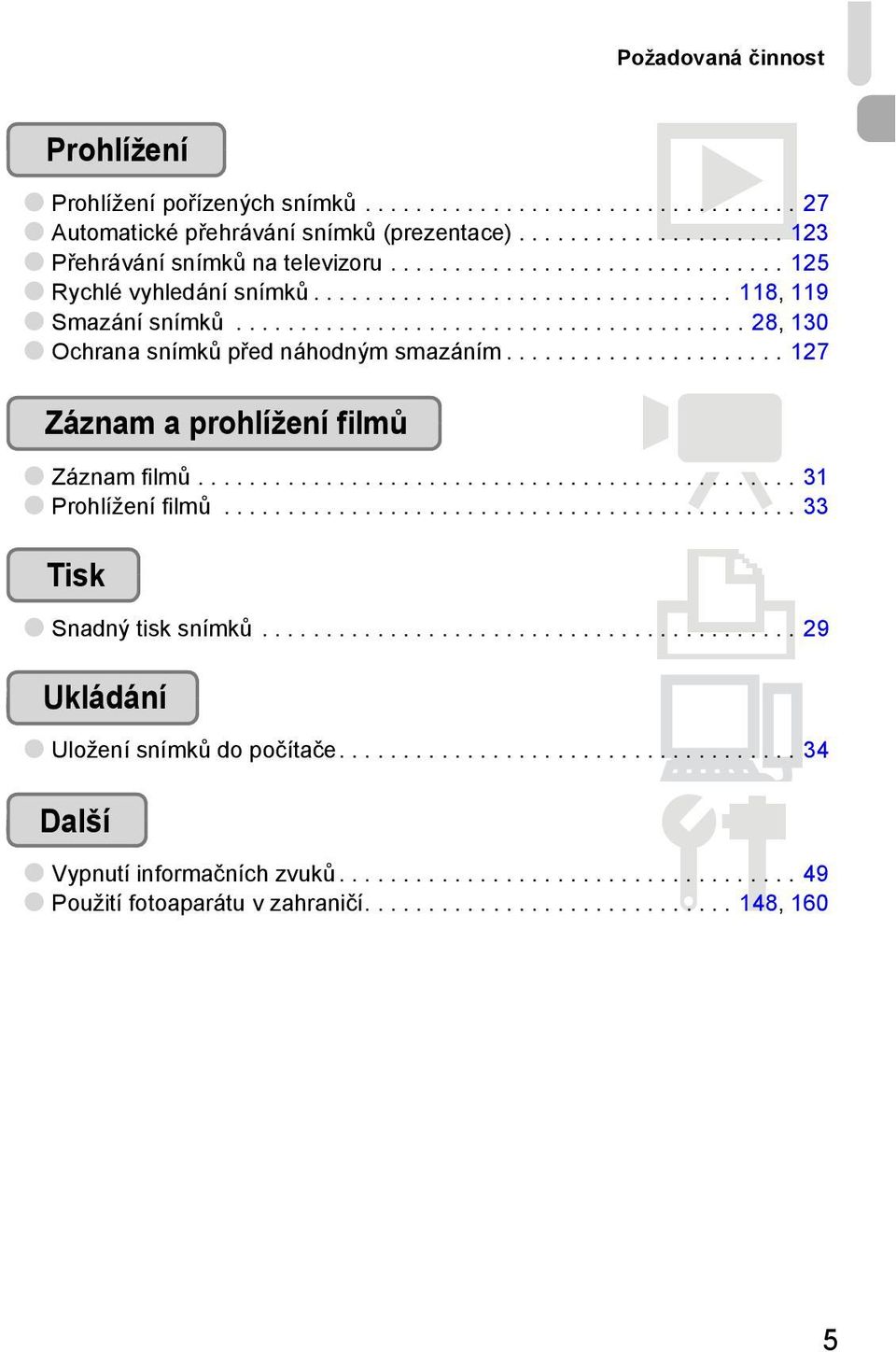..................... 127 Záznam a prohlížení filmů E Záznam filmů............................................... 31 Prohlížení filmů............................................. 33 Tisk 2 Snadný tisk snímků.