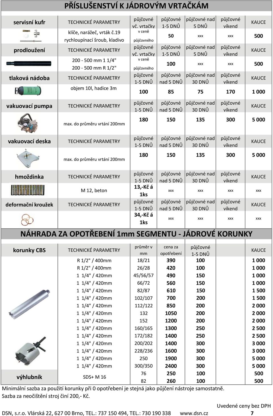 do průměru vrtání 200mm nad nad 180 150 135 300 5 000 180 150 135 300 5 000 hmoždinka deformační kroužek M 12, beton 13, Kč á 1ks 34, Kč á 1ks nad nad NÁHRADA ZA OPOTŘEBENÍ 1mm SEGMENTU JÁDROVÉ