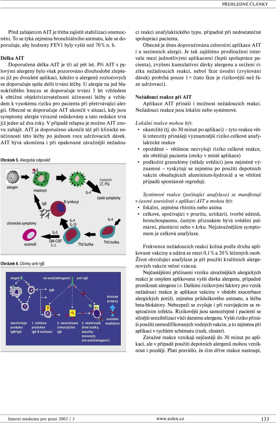 neutralizace cirkulujícího IgE anti-ige klinické projevy uvolnění 3. neaktivujte mediátorů žírné buňky, bazofily, monocyty (ne-anafylatogenní) Délka AIT Doporučená délka AIT je tři až pět let.