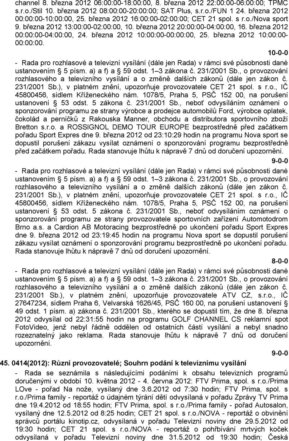 března 2012 10:00:00-00:00:00, 25. března 2012 10:00:00-00:00:00. - Rada pro rozhlasové a televizní vysílání (dále jen Rada) v rámci své působnosti dané ustanovením 5 písm. a) a f) a 59 odst.