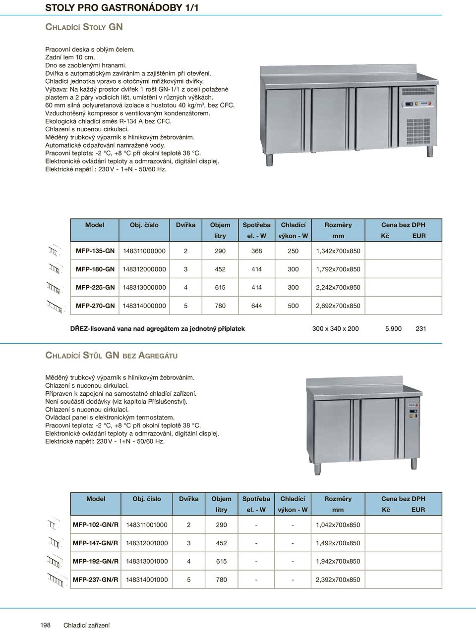 60 mm silná polyuretanová izolace s hustotou 40 kg/m 3, bez CFC. Elektrické napětí : 230 V - 1+N - 50/60 Hz.