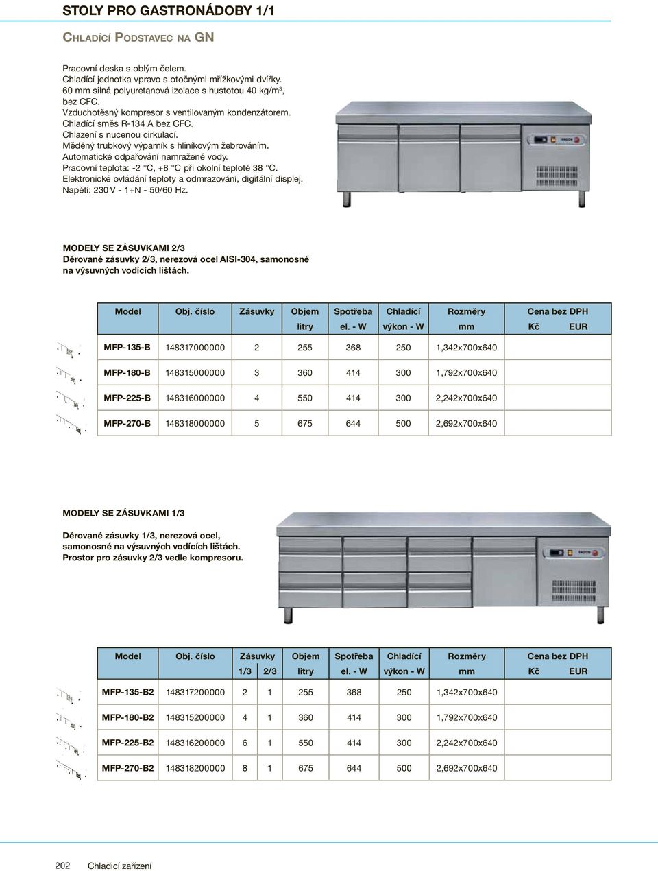 MODELY SE ZÁSUVKAMI 2/3 Děrované zásuvky 2/3, nerezová ocel AISI-304, samonosné na výsuvných vodících lištách. Model Obj.