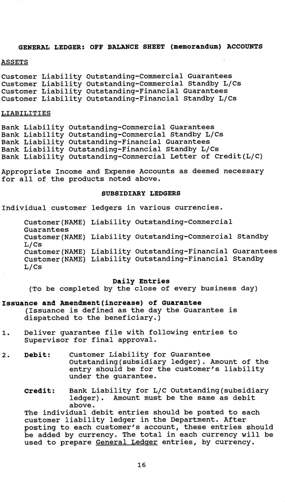 Bank Liability outstanding-financial Guarantees Bank Liability Outstanding-Financial Standby LjCs Bank Liability Outstanding-Commercial Letter of Credit(LjC) Appropriate Income and Expense Accounts