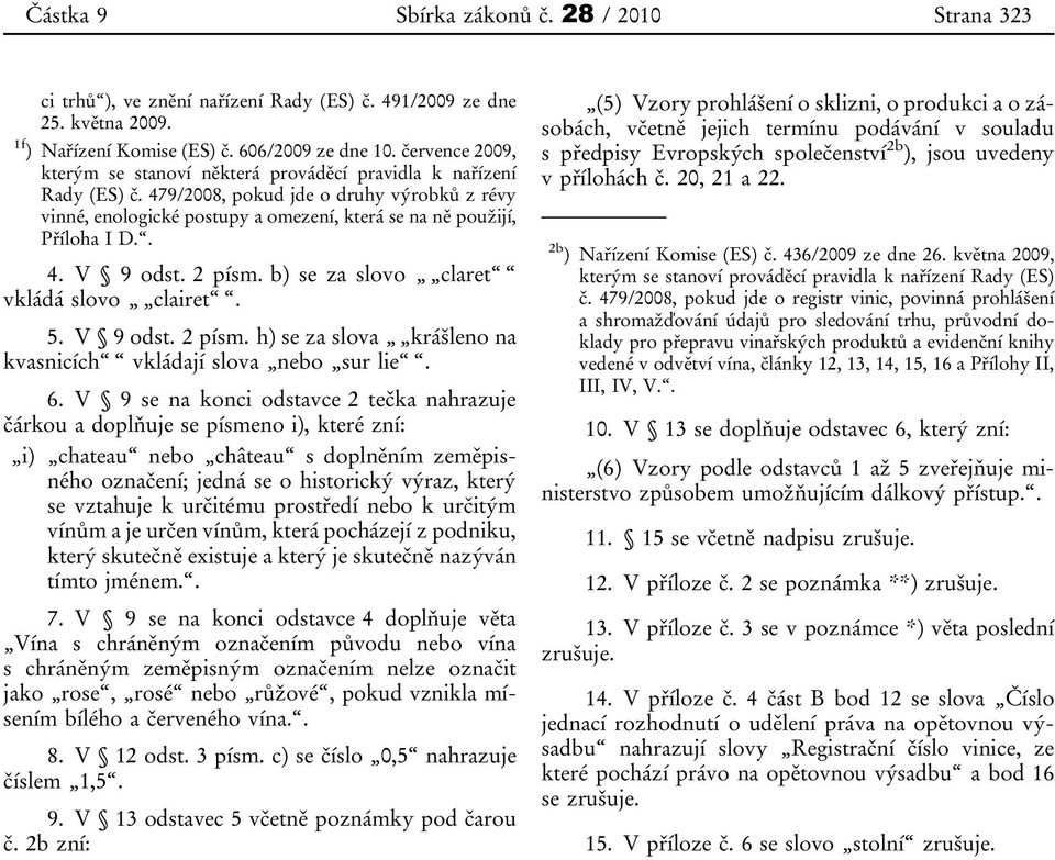 . 4. V 9 odst. 2 písm. b) se za slovo claret vkládá slovo clairet. 5. V 9 odst. 2 písm. h) se za slova krášleno na kvasnicích vkládají slova nebo sur lie. 6.