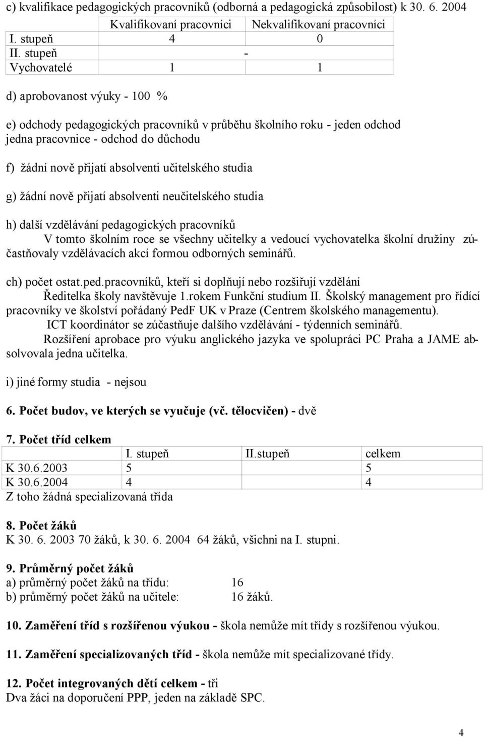 učitelského studia g) žádní nově přijatí absolventi neučitelského studia h) další vzdělávání pedagogických pracovníků V tomto školním roce se všechny učitelky a vedoucí vychovatelka školní družiny