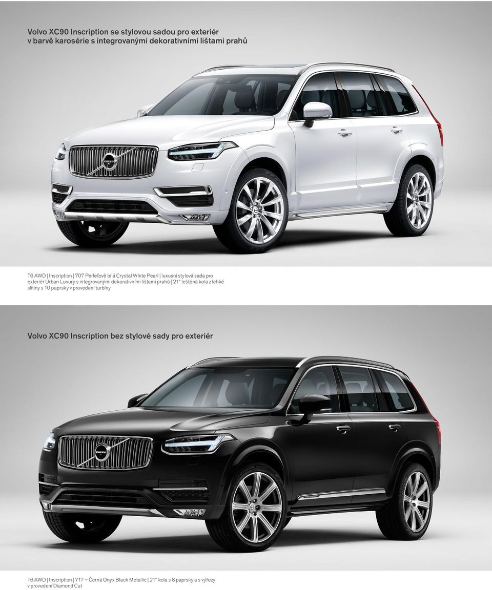 dekorativními lištami prahů 21" leštěná kola z lehké slitiny s 10 paprsky v provedení turbíny Volvo XC90 Inscription bez