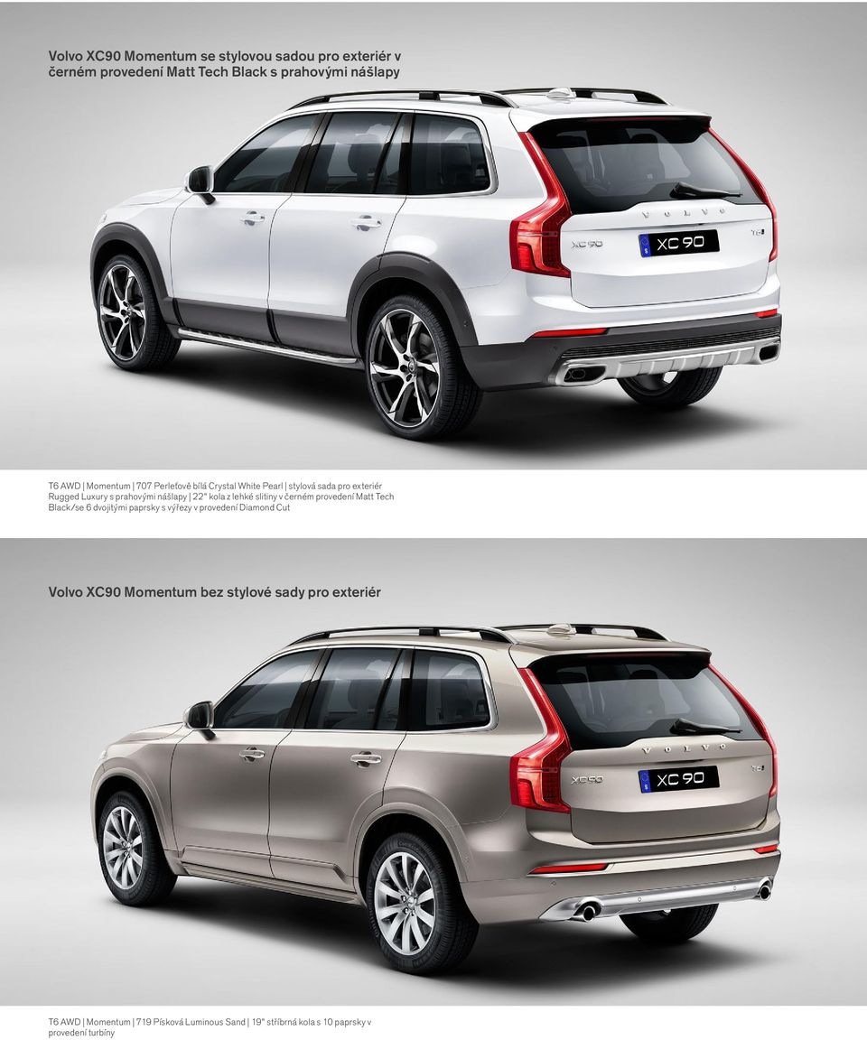 lehké slitiny v černém provedení Matt Tech Black/se 6 dvojitými paprsky s výřezy v provedení Diamond Cut Volvo XC90