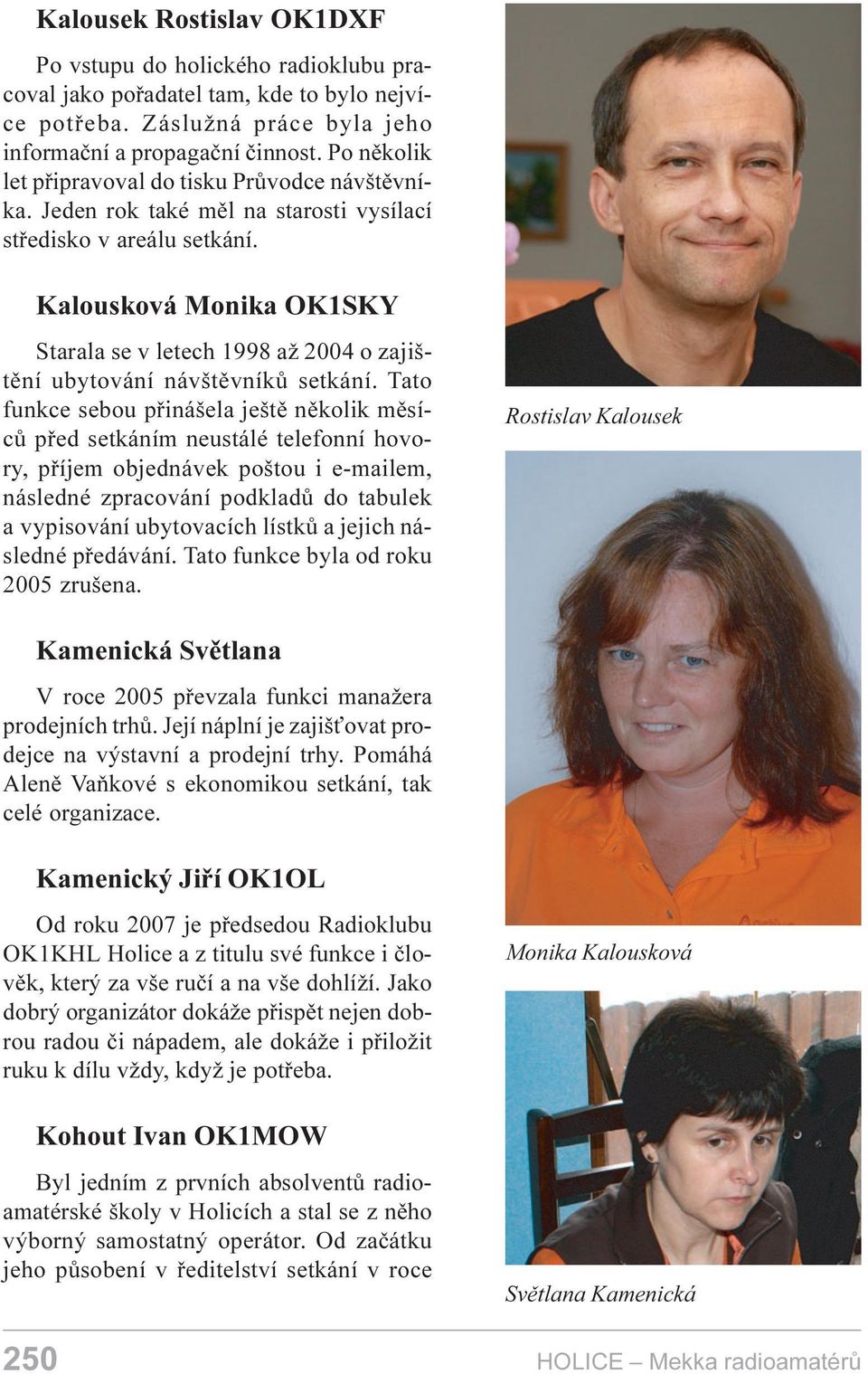 Kalousková Monika OK1SKY Starala se v letech 1998 až 2004 o zajištìní ubytování návštìvníkù setkání.