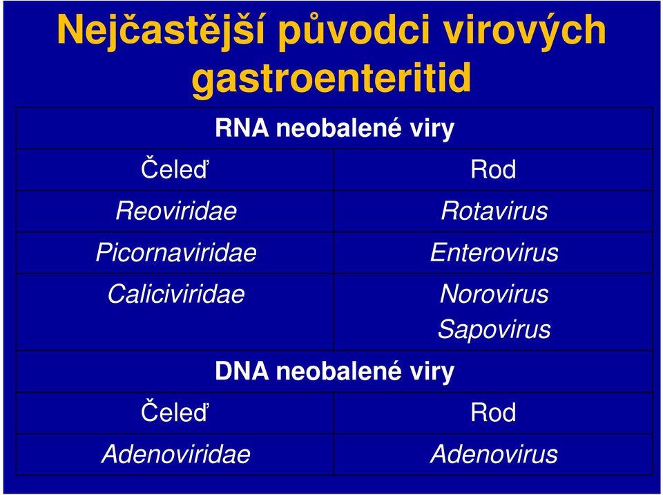 gastroenteritid RNA neobalené viry DNA neobalené