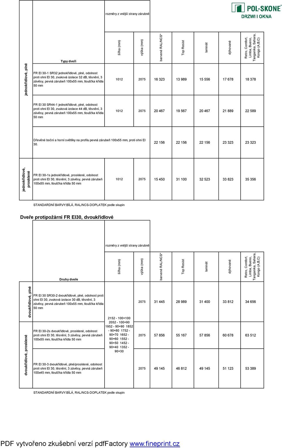 FR EI 30-1s, odolnost 100x55 mm, tloušťka křídla Dveře protipožární FR EI30, dvoukřídlové FR EI 30 SR30-2, odolnost proti ohni EI 30, zvuková izolace 30 db, těsnění, 3 FR EI 30-2s dvoukřídlové,,