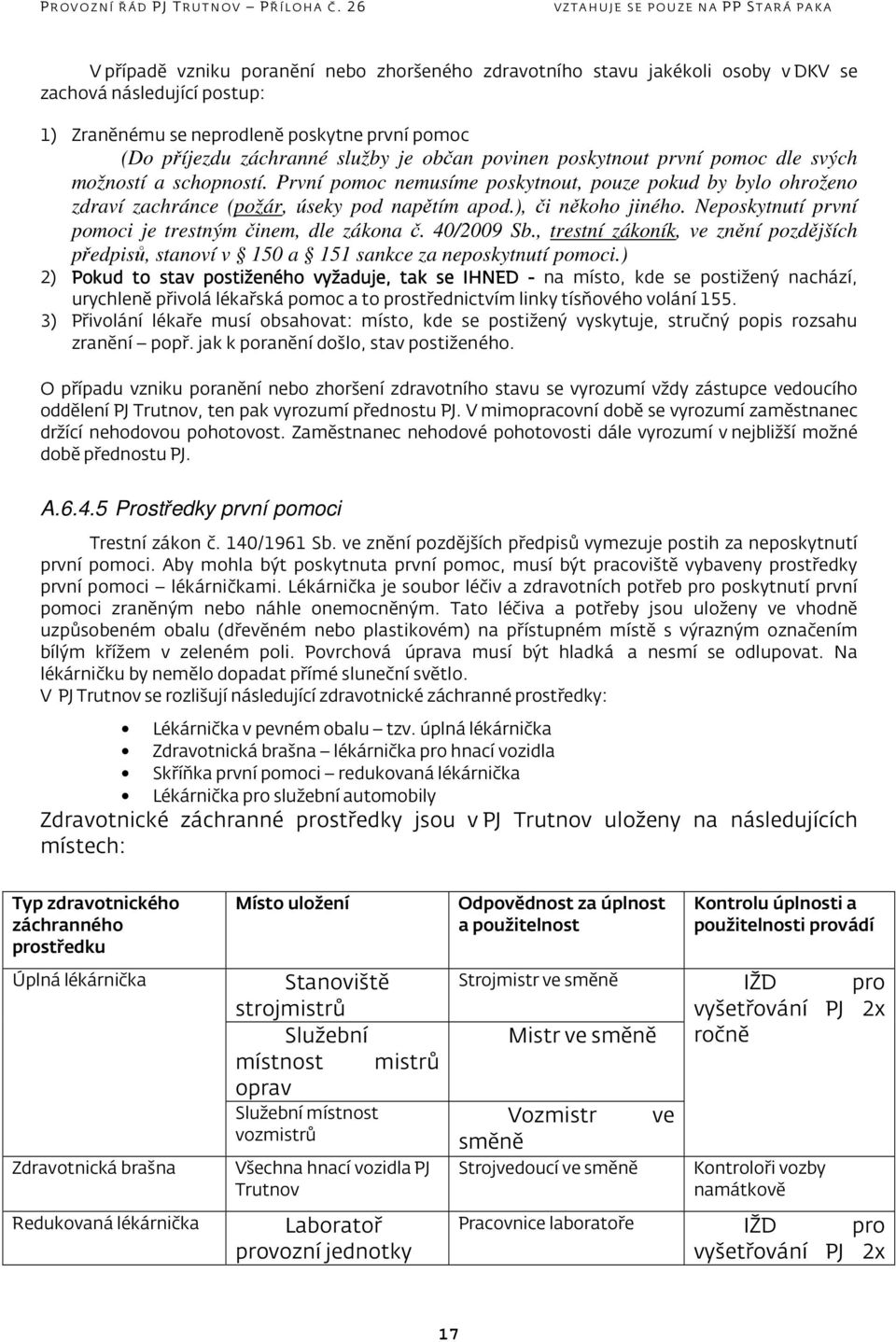 Neposkytnutí první pomoci je trestným činem, dle zákona č. 40/2009 Sb., trestní zákoník, ve znění pozdějších předpisů, stanoví v 150 a 151 sankce za neposkytnutí pomoci.