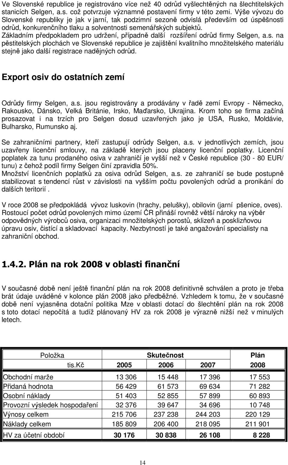 Základním předpokladem pro udržení, případně další rozšíření odrůd firmy Selgen, a.s.