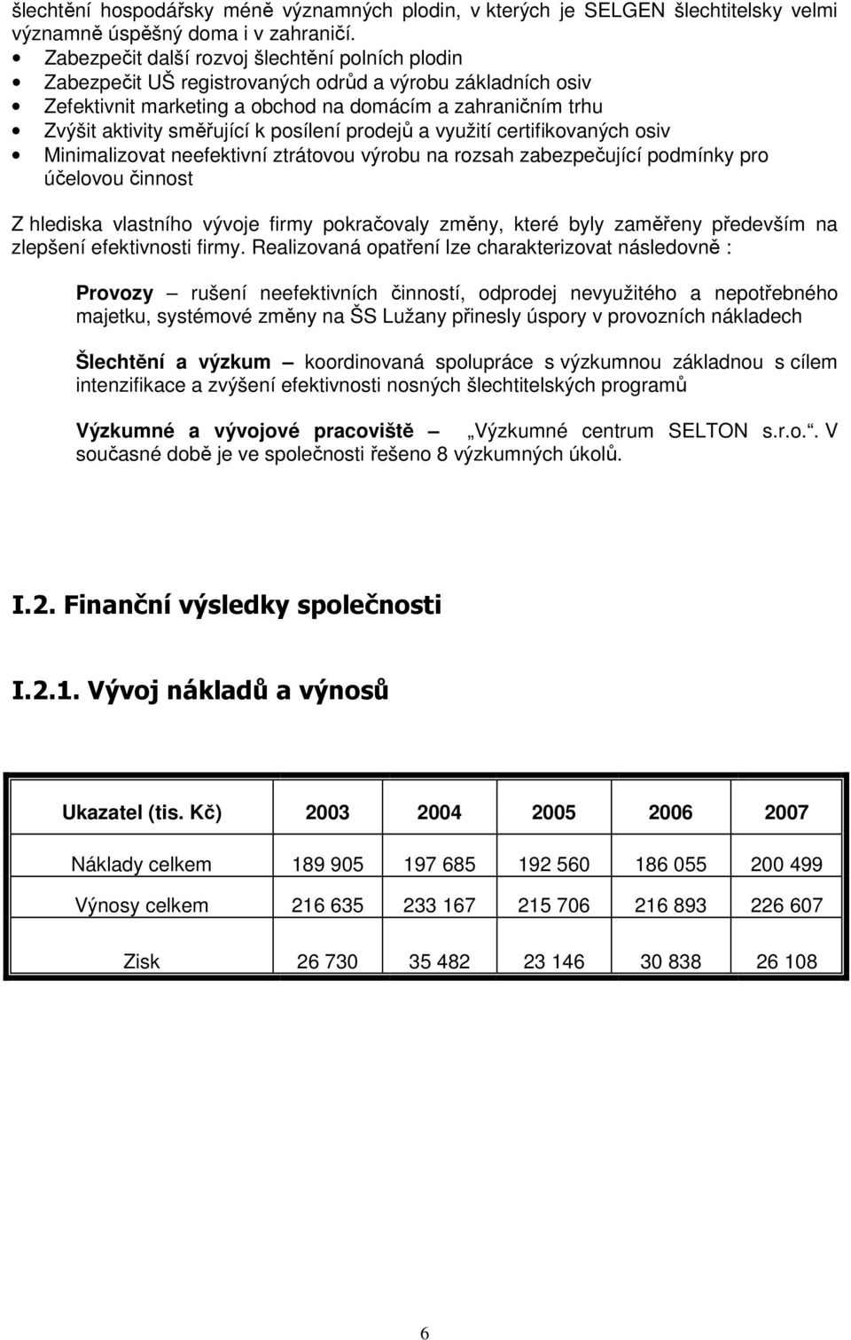 posílení prodejů a využití certifikovaných osiv Minimalizovat neefektivní ztrátovou výrobu na rozsah zabezpečující podmínky pro účelovou činnost Z hlediska vlastního vývoje firmy pokračovaly změny,