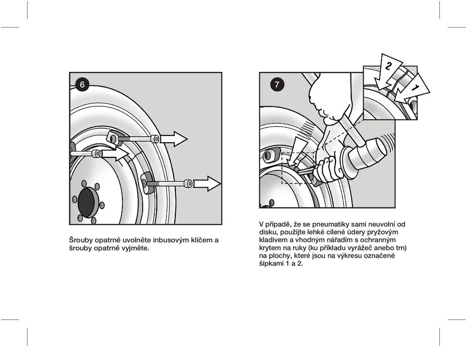 údery pryžovým kladivem a vhodným nářadím s ochranným krytem na ruky (ku