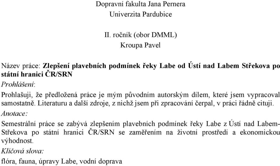 Prohlašuji, že předložená práce je mým původním autorským dílem, které jsem vypracoval samostatně.