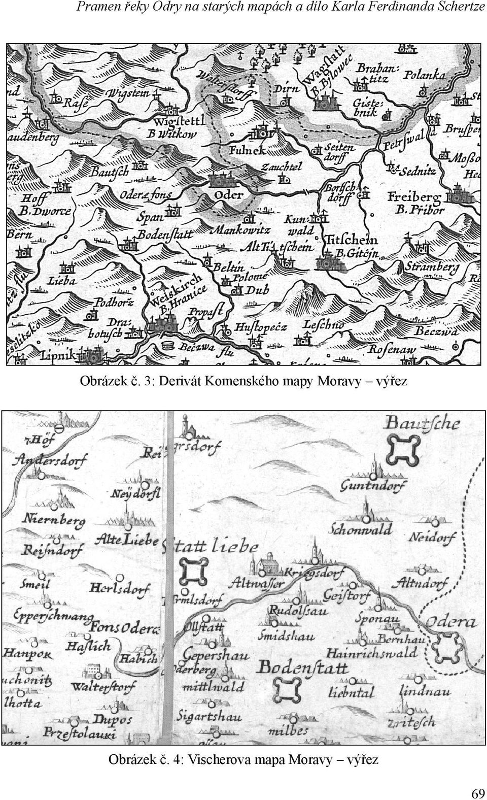 3: Derivát Komenského mapy Moravy výřez