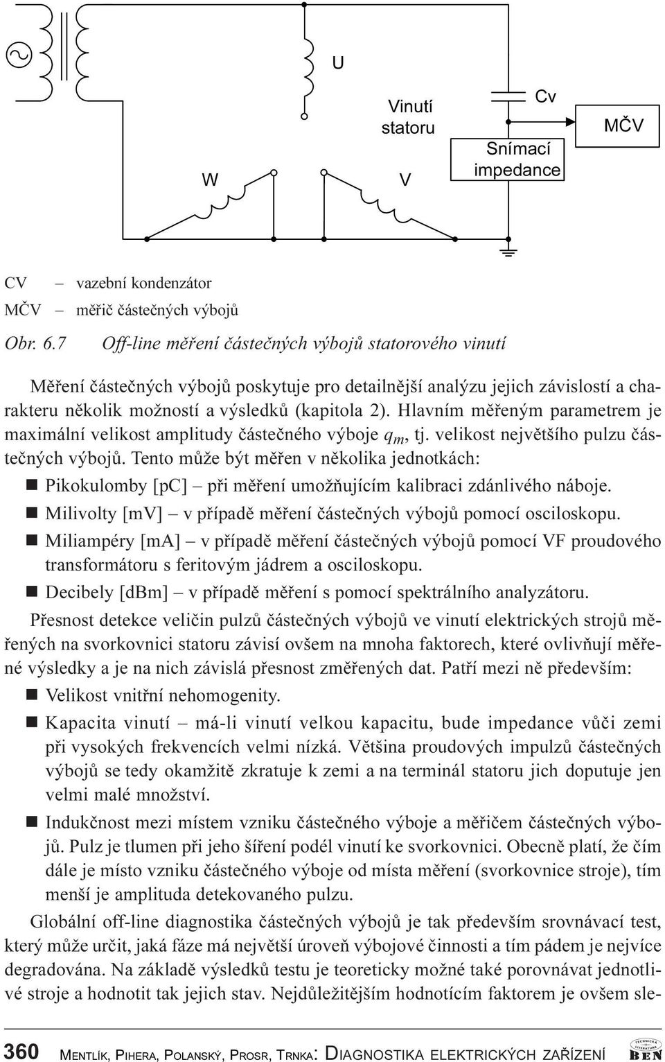 7 Off-line mìøení èásteèných výbojù statorového vinutí Mìøení èásteèných výbojù poskytuje pro detailnìjší analýzu jejich závislostí a charakteru nìkolik možností a výsledkù (kapitola 2).