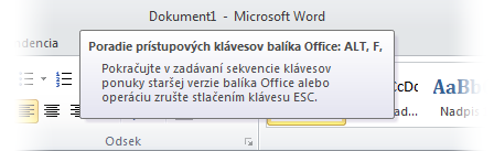 Úvod do klávesových skratiek Program Word 2010 poskytuje na páse s nástrojmi skratky, označované ako klávesové skratky, pomocou ktorých môžete rýchlo vykonávať požadované úlohy bez použitia myši.