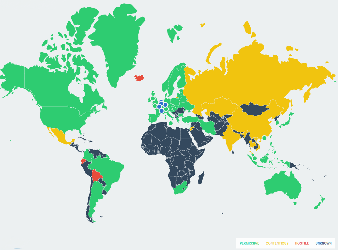 Obrázek 13 Regulace virtuálních měn ve světě Zdroj: Bitcoin Legality - Map of Regulatory Landscape. CoinDesk [online]. 2016 [cit. 2016-01-08]. Dostupné z: http://www.coindesk.