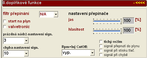 čas předehřívání - čas, po který budou vstřikovače předehřívány impuls normální - normální impuls předehřevu [ms] impuls krátký - krátký impuls předehřevu [ms] režim - režim předehřevu 7.