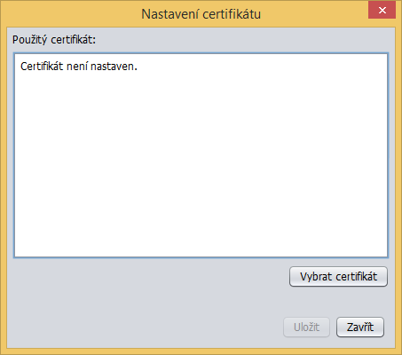 Obrázek 5: Formulář pro nastavení certifikátu Klikněte na tlačítko Vybrat certifikát.