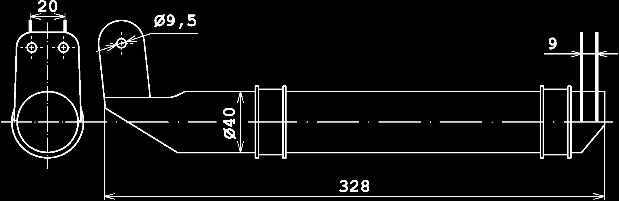 10.2 TRUBKA ŘÍZENÍ Obrázek 10.2: Trubka řízení. Na zadní straně trubky řízení jsou navařené dva plechy o tloušt ce 1 mm s mezerou 9 mm. Tyto plechy jsou rozepřeny kloubovým okem a staženy šrouby M6.