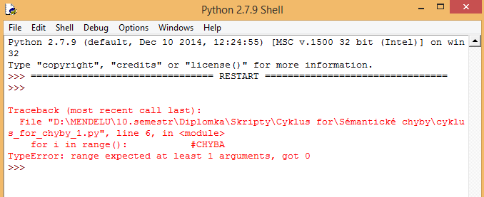 Schopnosti překladačů programovacího jazyka Python 80 Obrázek 16: Překladač Python - zpětná vazba k uživateli při nalezení lexikálních a syntaktických chyb Pokud naopak dojde k chybě při sémantické