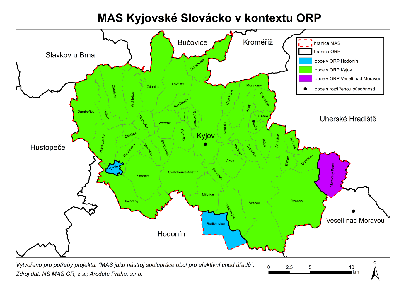 2.1.10 SPRÁVA ÚZEMÍ MAS Kyjovské Slovácko v pohybu se nachází v oblasti Jihovýchod (kód NUTS2: CZ06), v Jihomoravském kraji (kód kraje NUTS3: CZ064), v okrese Hodonín (kód okresu: 3706; kód NUTS4: