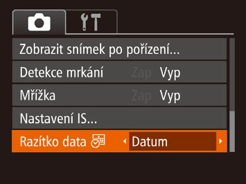 Přidání razítka data Statické snímky Filmy Fotoaparát může přidat datum a čas pořízení do pravého spodního rohu snímků.