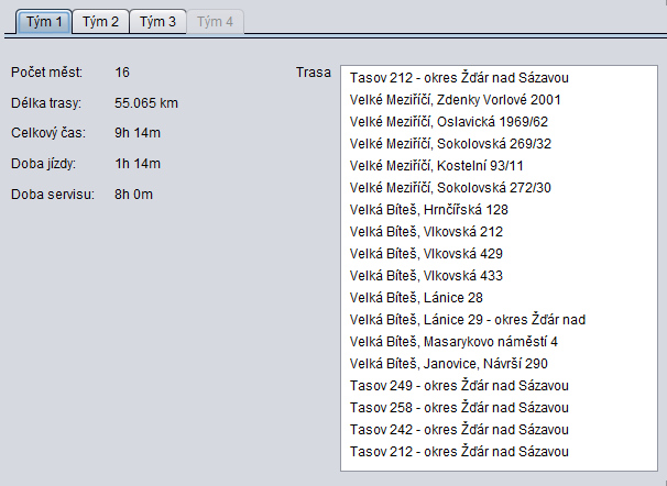 Volání metody komponenty vypadalo takto: MTSP_solver([128,133,100],[13,17,19,24,25,30,60,61,98,106,112,113,114, 129,130,131,154,155,156,160,163,164,165,166,168,176,178,179,186,197,