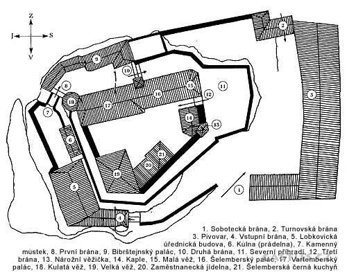 Obr. 1: Schématický plán současného stavu hradu Kost [Zdroj: http://www.castles.cz/hrad-kost/galerie-obrazky-nakresy-historie.html] Následně však přišlo černé období hradu.